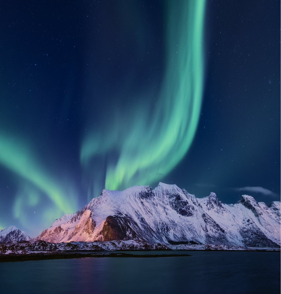 Northern lights over high mountains