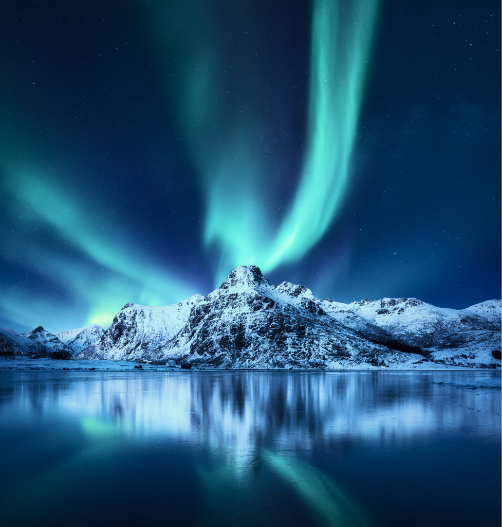 Aurora borealis reflected in still water