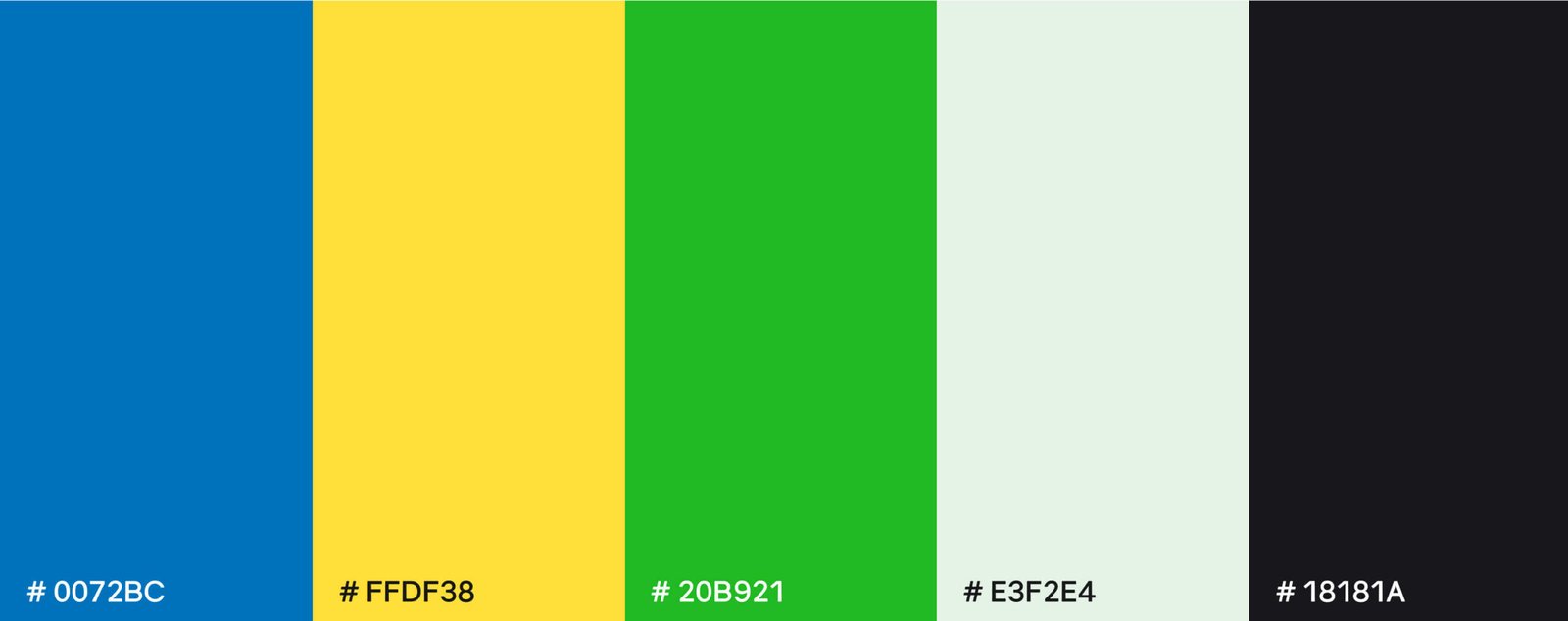 Zoonic brand colour palette: blue, yellow, green, off-white and near-black with hex codes