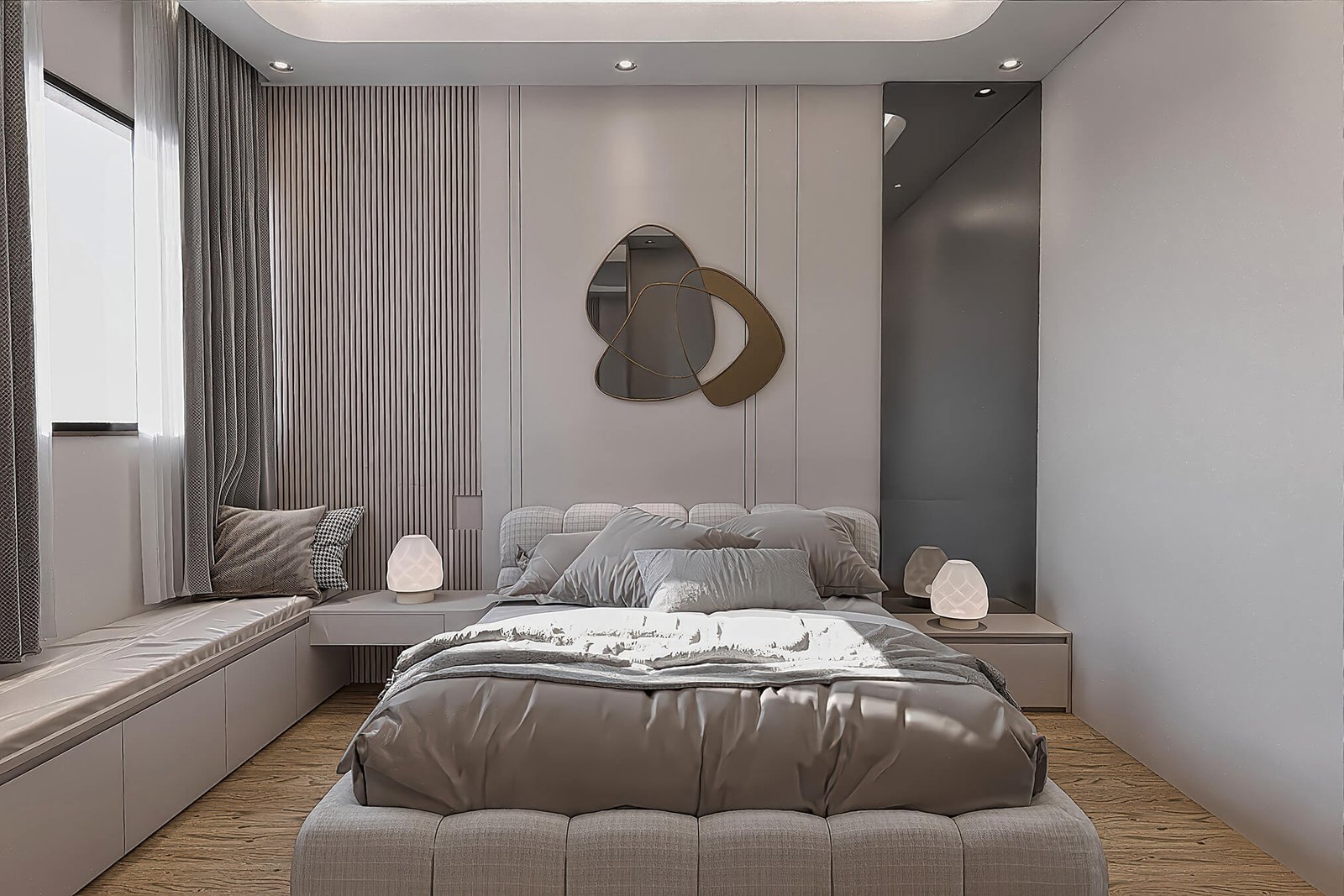 Children's room detail with light beige furnishings
