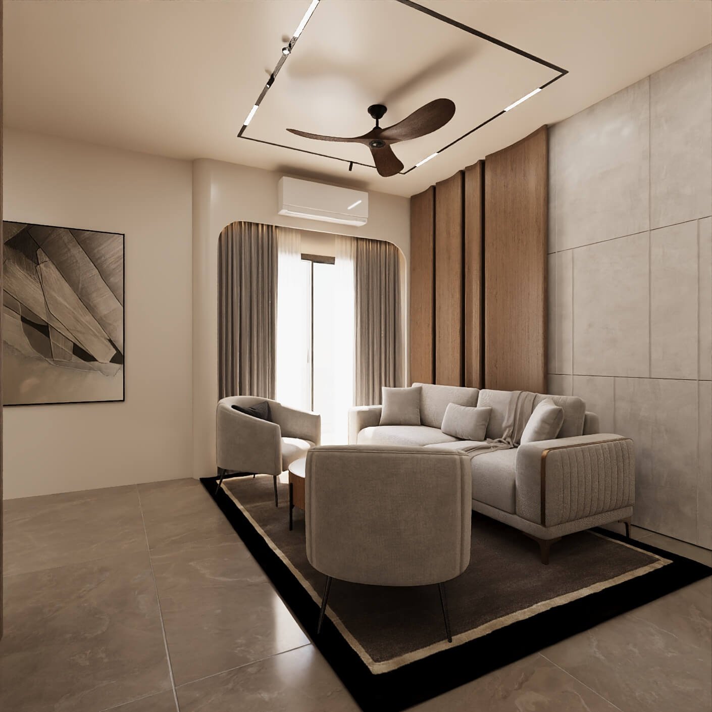 Bar and living space from a wider angle