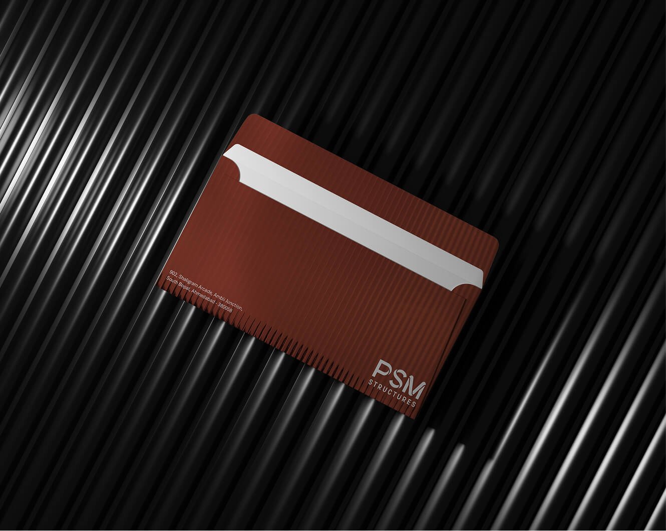 PSM Structures branded document sleeve in rust brown