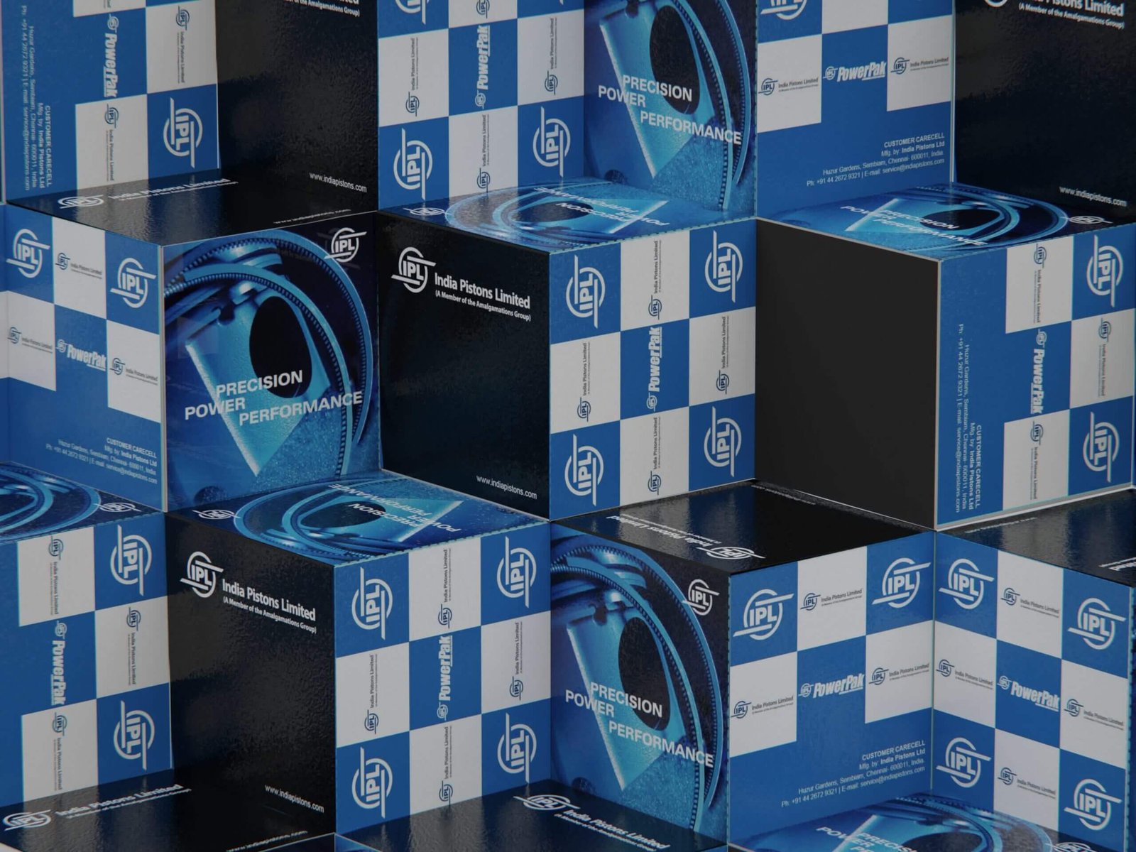 Sleek piston boxes stacked, showing the system at scale