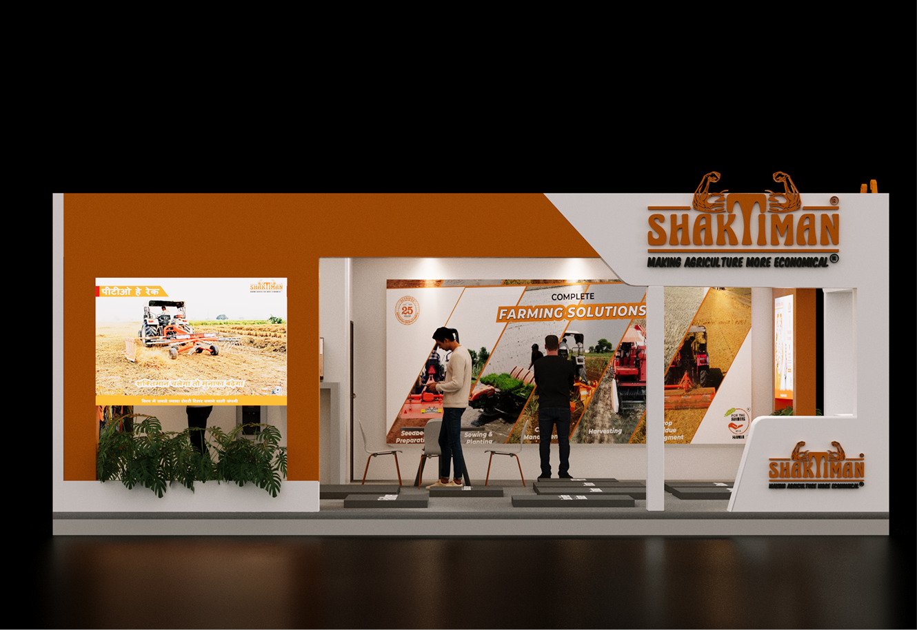 Another stall layout, farming photography and a demo counter where visitors gather