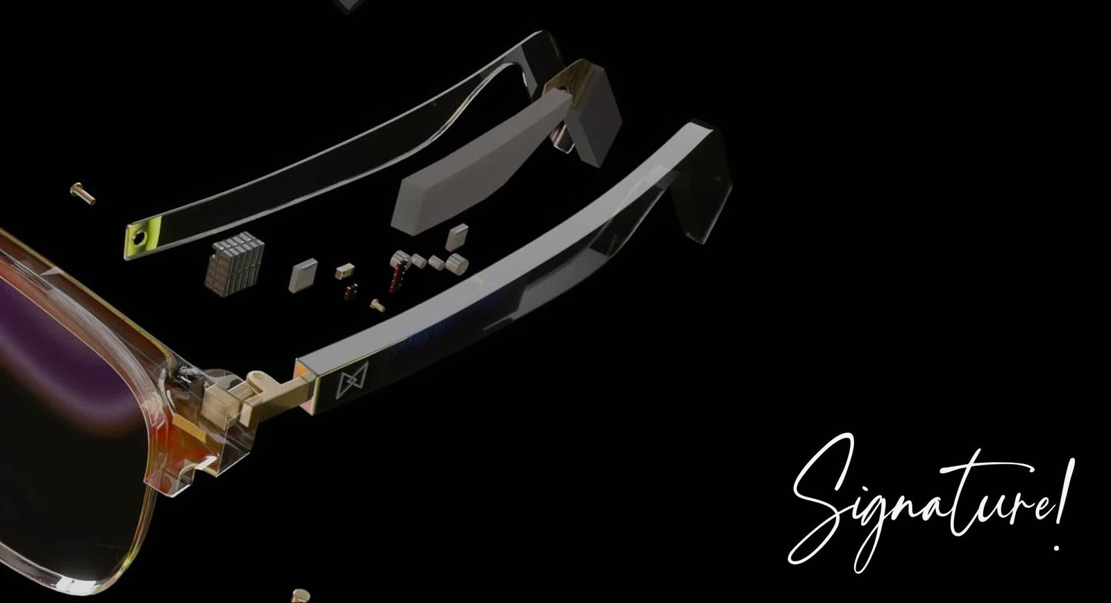 Signature — exploded 3D eyewear reveal from an animated brand film