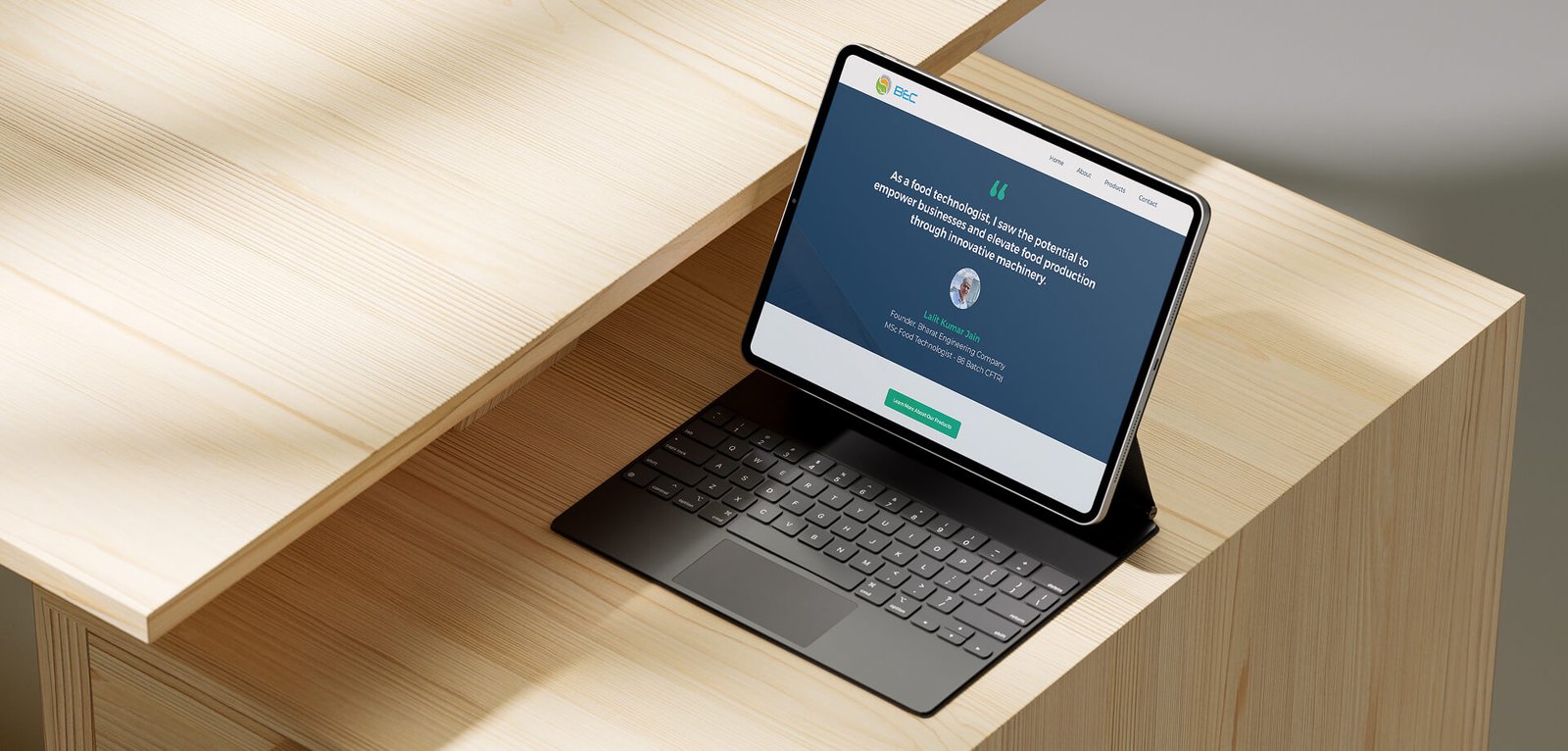 The BEC website open on a laptop placed on a wooden desk